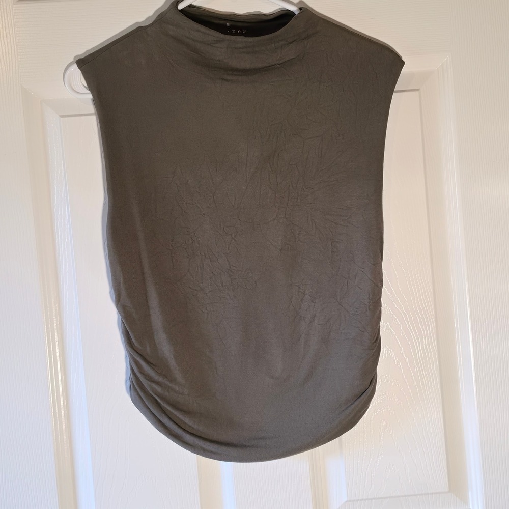 A New Day Womens Small Olive Green Ruched Side Sleeveless Mock Neck Top